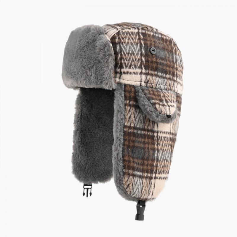 Unisex Retro Plaid Fleece Lined Beanie Hat Winter Warm Ear Protection Cap Cycling Outdoor
