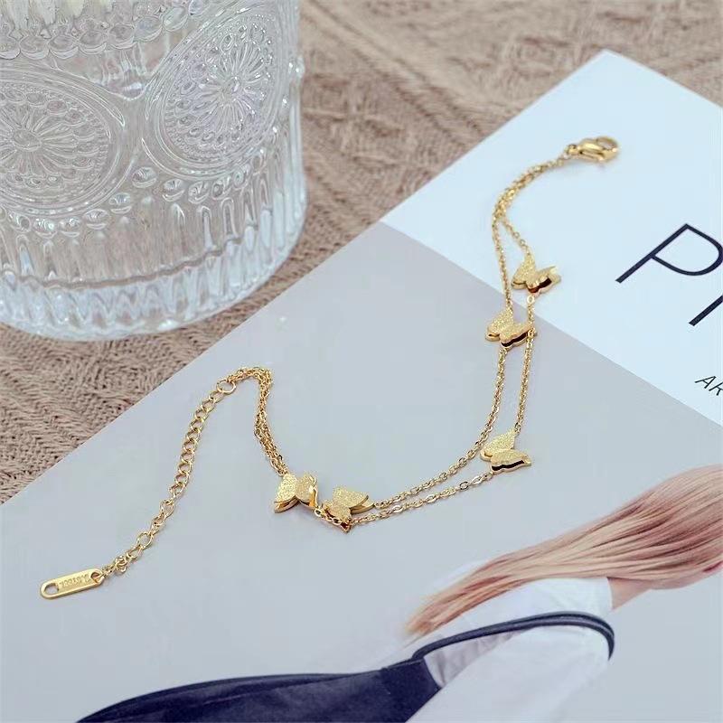 Tide Double-Layer Heart Anklet: 18K Gold-Plated Titanium Steel, Non-fading Fashion Light Luxury for Women