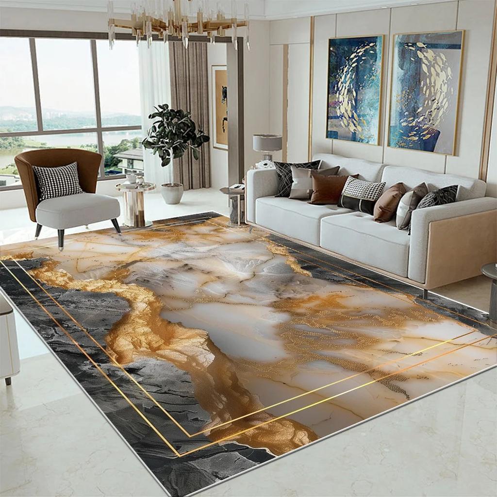 Luxury Marble Large Rugs for Living Room Decor Sofa Black Gold Carpet Decoration Home Coffee Tables Mat Non-slip Bedroom Carpets