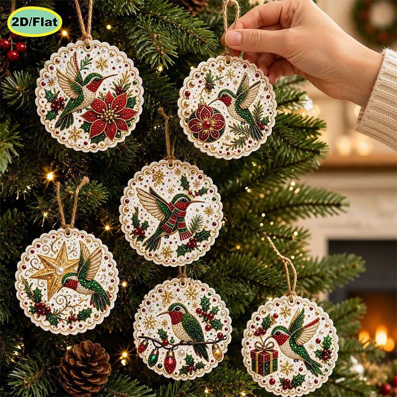 6pcs DIY Pearl Diamond Painting 2D Combination Set Animal Pattern Wooden Christmas Tree Pendant Holiday Party Artware Decoration