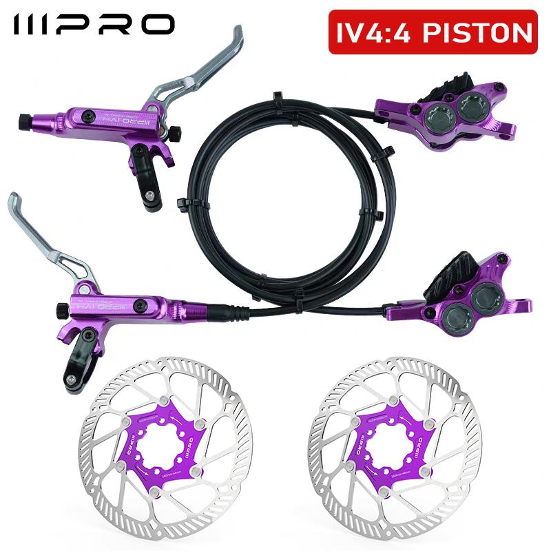 IIIPRO IV4 Bicycle Hydraulic Brakes Set 4 Piston Bike Hydraulic Disc Brake Set 160mm Road MTB Oil Pressure Brake Disc