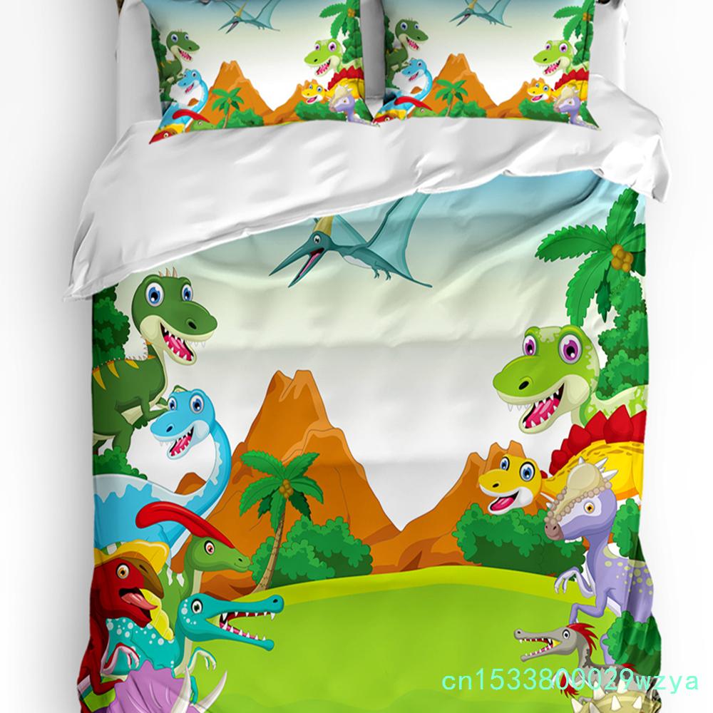 3pcs Bedding Set Cute Cartoon Dinosaur Kawaii Home Textile Duvet Cover Pillow Case Boy Kid Teen Girl Bedding Covers Set