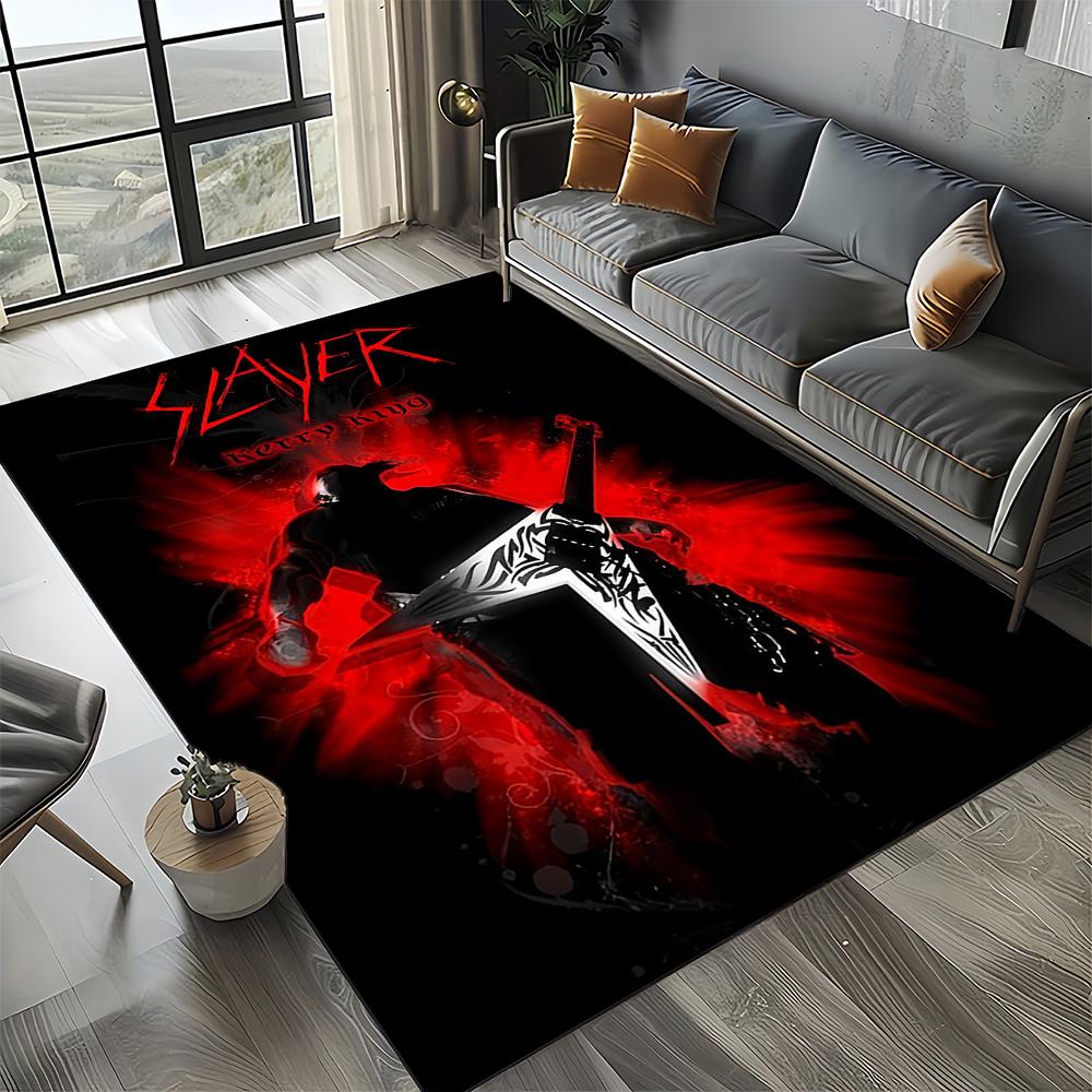 Tapete de Chão 3D Retro Band Slayer Heavy Metal Rock Sinal para Sala de Estar Quarto Casa Decoração de Sofá, Tapete Antiderrapante para Brincar de Criança