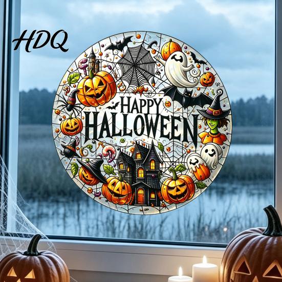 Halloween Party Favors Stained Glass Style Static Window Clings Waterproof PVC Pumpkin Ghost Bat Indoor Outdoor Decorations Haunted House Decals