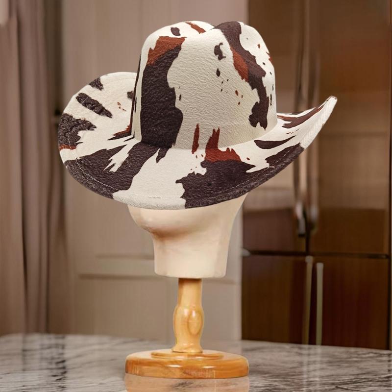Elegante Cappello a Cilindro Stile Western con Ampia Falda Fedora con Fantasia Leopardata per Donne Uomini Unisex Copricapo Vintage per Feste