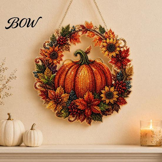 Clear Pattern Ornament Fall Pumpkin Sunflower Wreath Hanging Decor, Acrylic Hand Painted Elegant Holiday Window Ornament, Thanksgiving