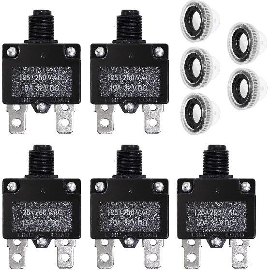 5PCS 5,10,15,20,30Amp Circuit Breakers With Manual Reset 32VDC,AC125-250V With Quick Connect Terminals