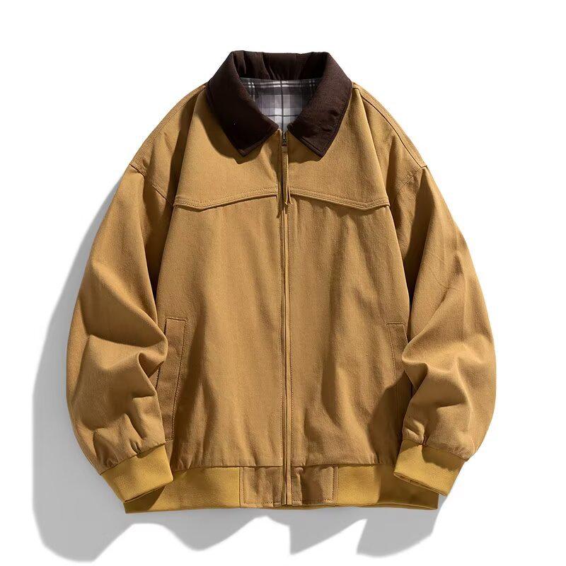 Unisex Retro Färgblock Arbetsjacka, Höst/Vinter Casual Lös Passform, Trendig Baseballstil.