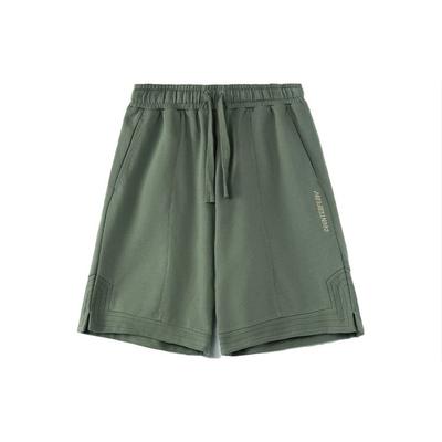 Li Ning CF Su Bordado Letra Suelta Cordón Pantalones Cortos Hombre pantalones cortos Gris-Verde AKSR669-4