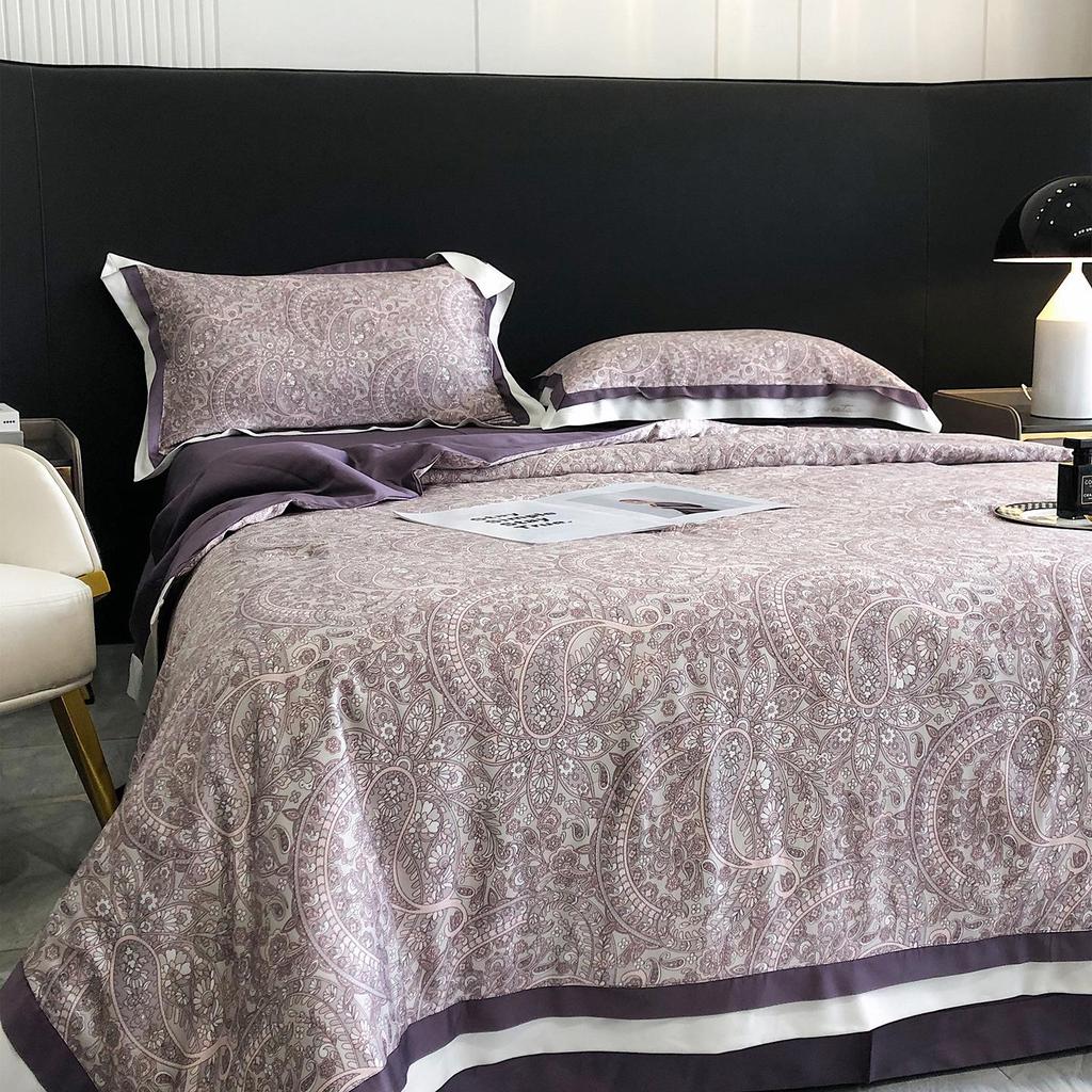 Luxurious European Tencel Brocade Summer Quilt Set: Cooling Ice Silk, Washable, Thin, Four Pieces for Air Conditioning.