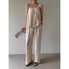 Été Élégant Solide Sexy Plissé Deux Pièces Ensembles Femmes Volants Sans Manches Hauts + Pantalon Large Femme Patchwork Rétro Décontracté Fête Plage Costumes