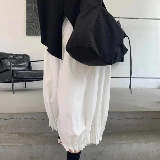 Women Bloomer Elastic High Waist Wide Leg Trousers with Pockets Solid Color Loose Fit Casual Pants Work Travel Daily Wear