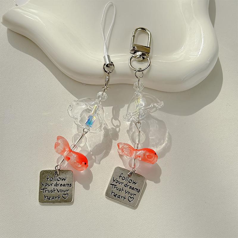 Transparent Keychain Cute Goldfish Wind Chime Pendant Keyring Mobile Phone Lanyard Bag Decorative Chain Kawaii Home Decorations