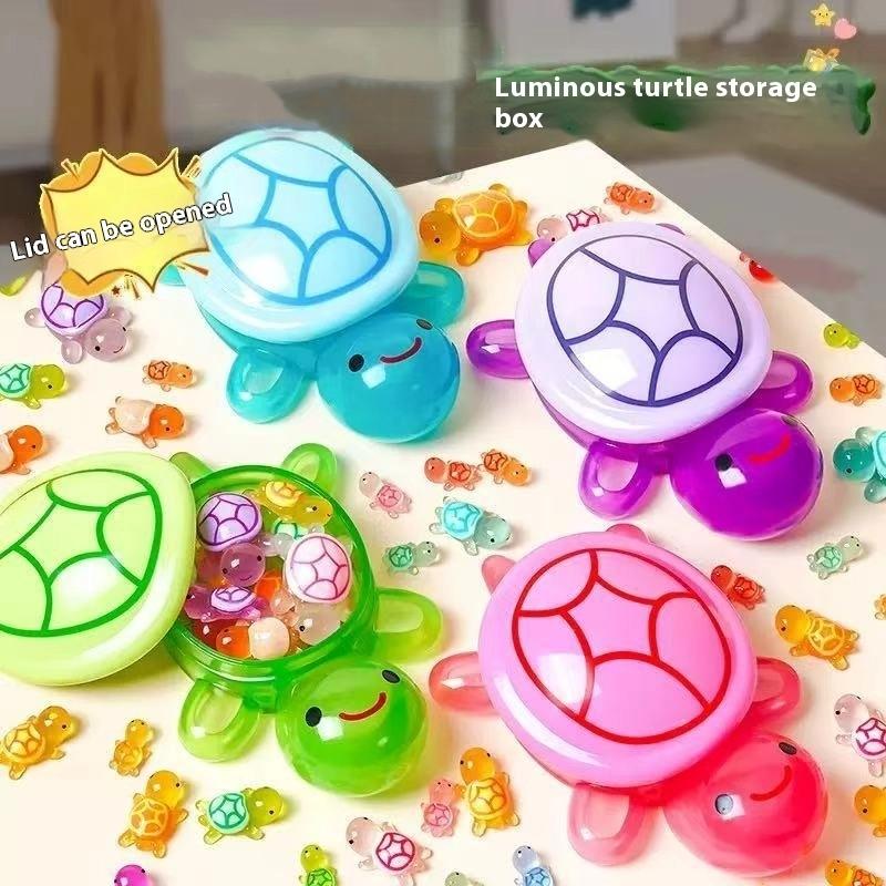 1PC Night Glow Large Turtle+Mini Luminous Turtles Figurines Resin Craft Glowing Turtle Storage Ornament Landscape Desktop
