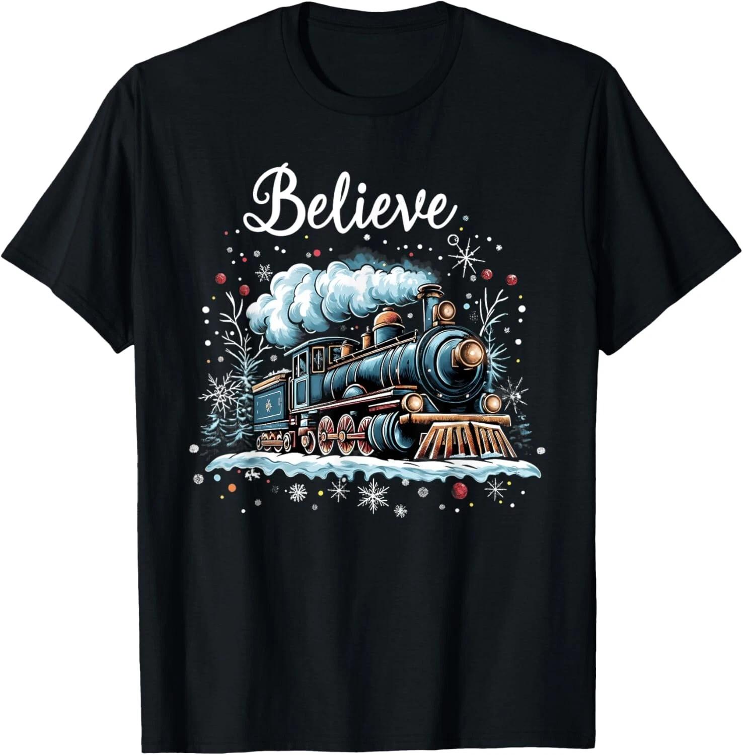 Believe Train Christmas Funny Family Xmas T- Shirt 2XL