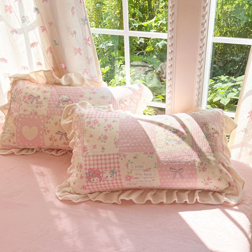 Thickened Milk Fleece Four-Piece Set, Lace Coral Fleece Quilt Cover, Bedding Fleece Bed Sheet Three-Piece Set