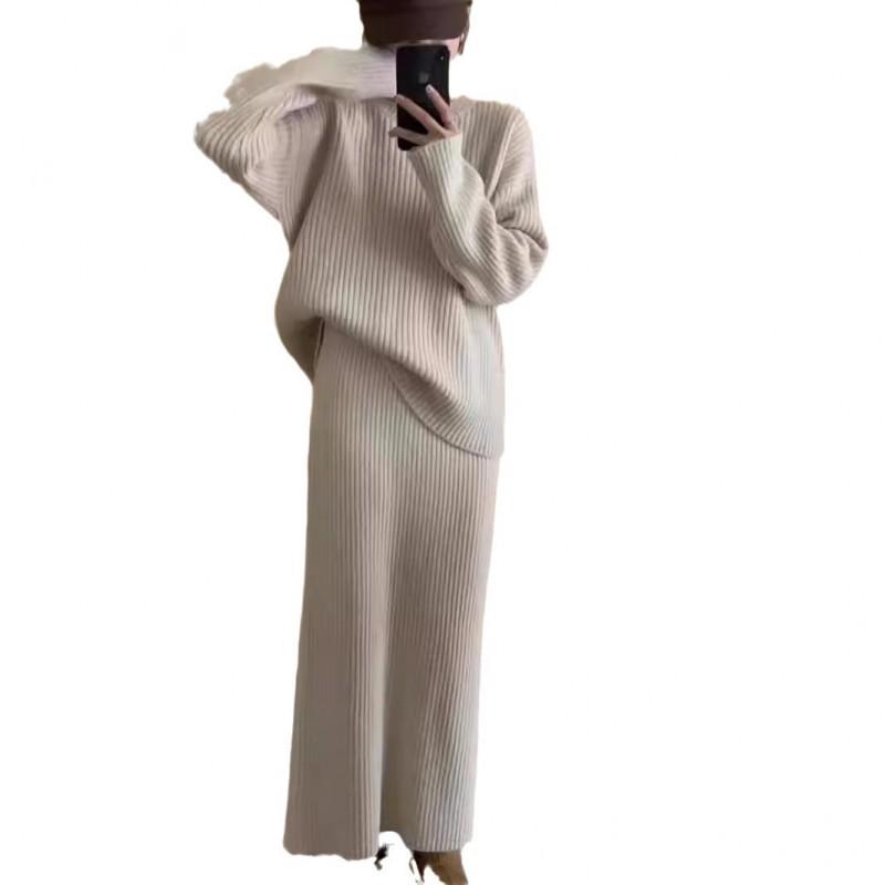 Womens Oversized Knit Sweater Midi Skirt Set Winter Casual Lounge Outfit Pure Color Acrylic Blend