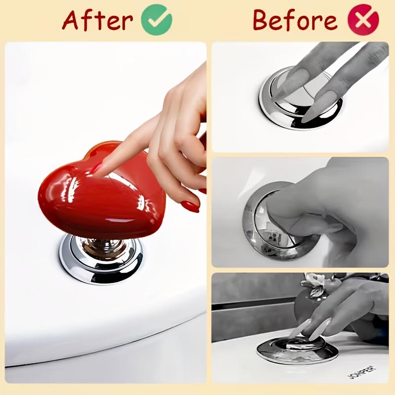 4Pcs Toilet Press Button Topper,Love Heart Shaped Toilet Tank Flusher Top Push Button for Women Long Nail Bathroom Accessories