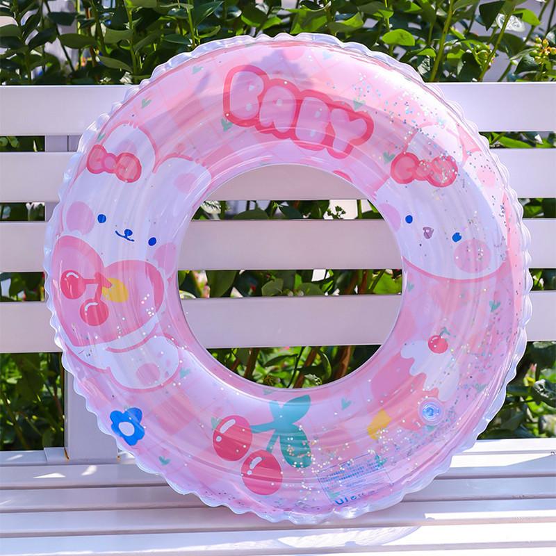 2024 New Cartoon Cherry Rabbit Swim Ring Adult Inflatable Underarm Swim Ring Pvc Glitter Swim Ring