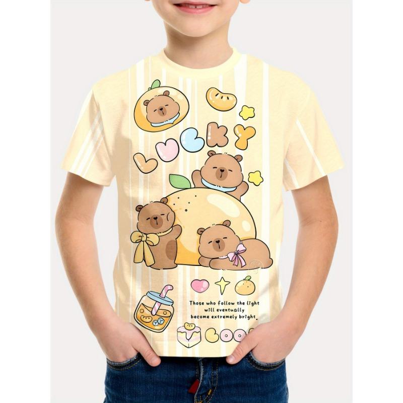 Summer Round Neck 3D Cartoon Pattern Printed T-shirts Fashionable Casual Short Sleeved Children's Boy T-shirts