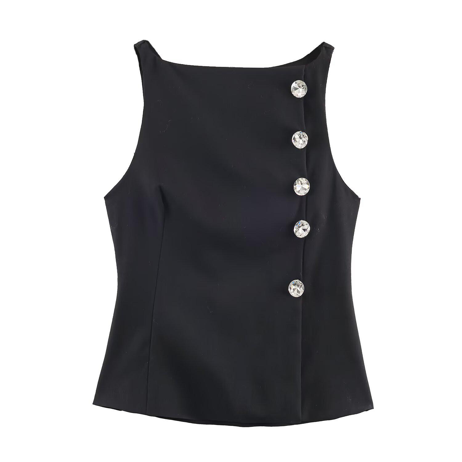 

Women s T-shirt with Button Decor - European and American Style Extra Small чёрный