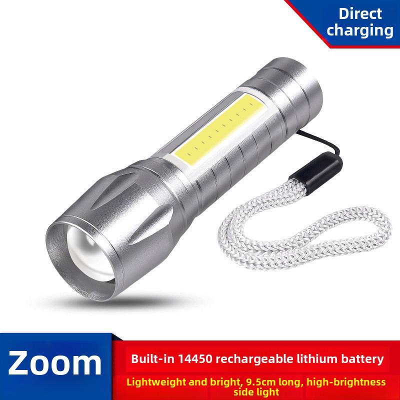 511 Mini USB Rechargeable LED Flashlight with COB, Telescopic Zoom, and Logo Printing