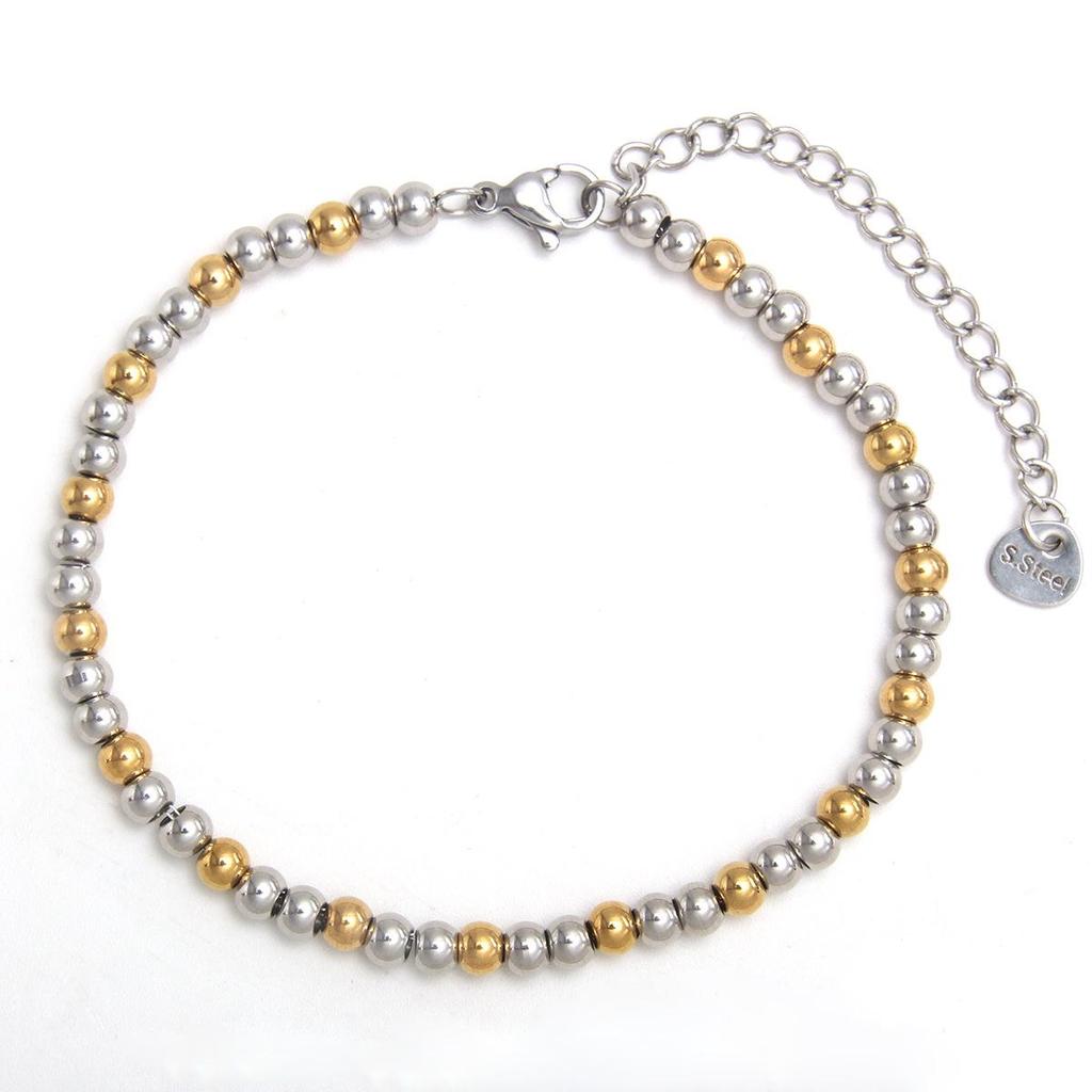Classic Adjustable Gold, Silver, and Black Stainless Steel Beaded Bracelet (10/8/6/4MM)