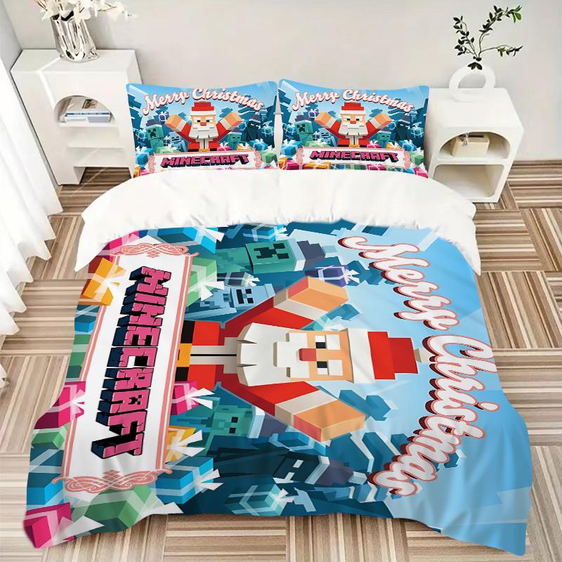 Minecraft Christmas Greetings Printed 3pcs Bedding Set Soft Microfiber 1 Duvet Cover And 2 Pillowcases Home Bedroom Decor Xmas Gift K1363
