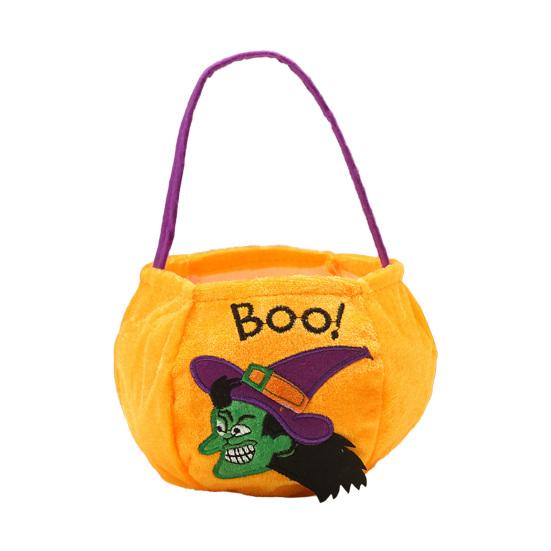 Xiaobudian Halloween Trick or Treat Bucket, 9.8x5.9 Inch Pumpkin Witch Black Cat Plush Tote Bag, Soft Candy Basket with Handle for Party Favors