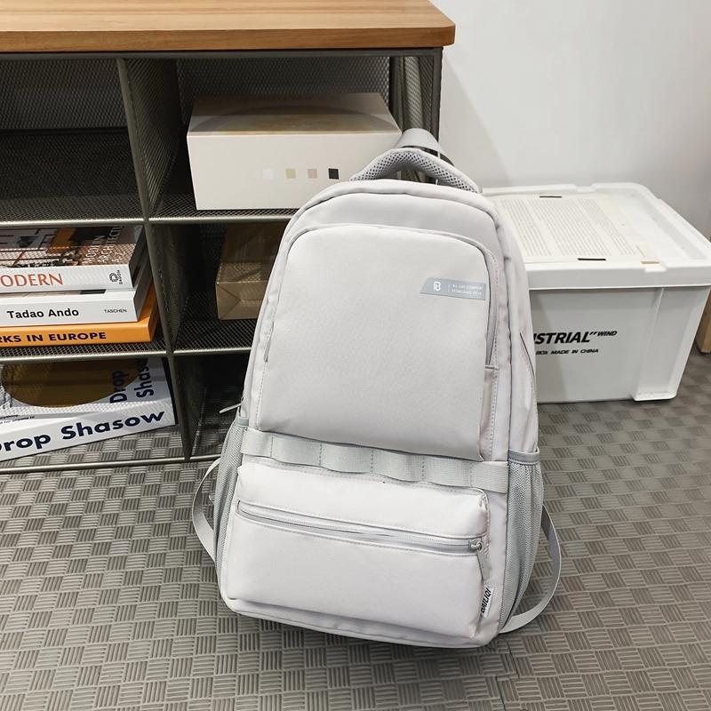 Men Solid Color Backpack Large Capacity Computer Bag Travel Couple Backpack Student Schoolbag