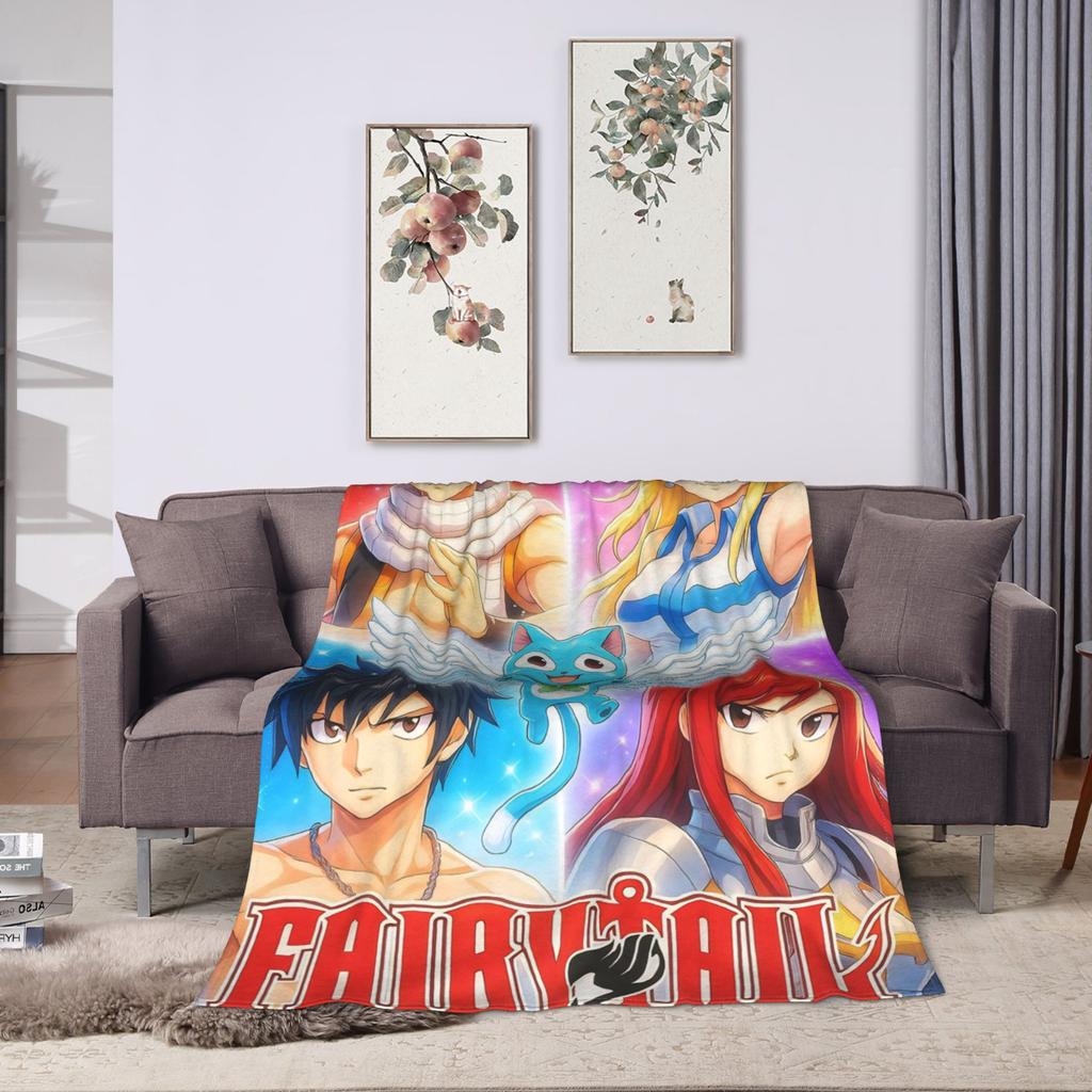 Fairy Tail Flanelldecken Superweiche Bettdecken für Wohnzimmer Reise Lustige Tagesdecke Sofabettbezug