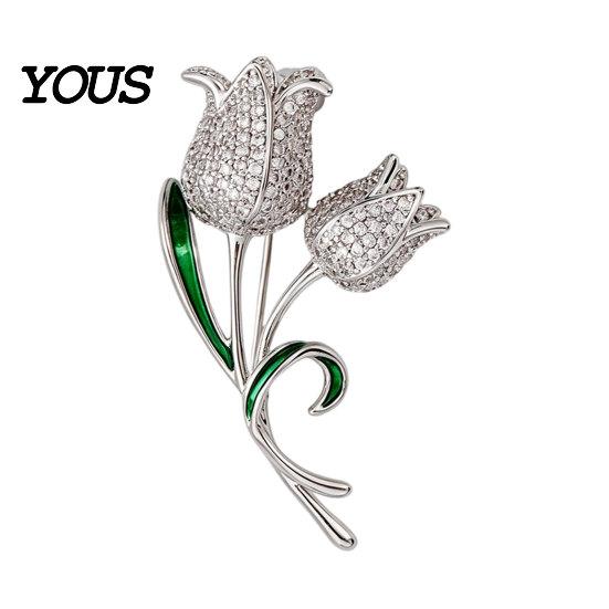 Decorative Lapel Pin Brooch for Women, Plant Shape Metal with High-Shine High-shine CZ Cubic Zirconia Inlay, Tulip Shirts Scarves Accessories Jewelry
