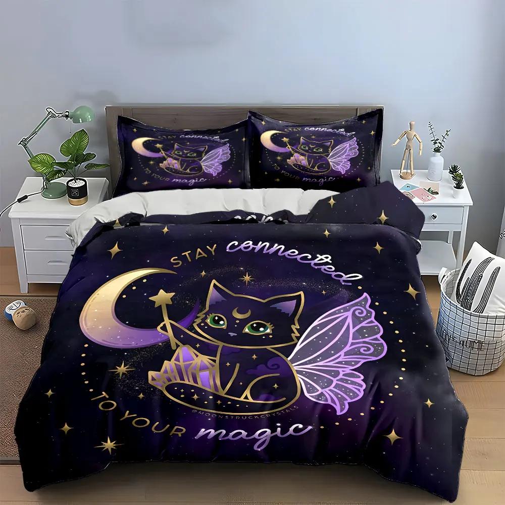 Magical Cat Fairy Decor Set Soft Comfortable Duvet Cover Bedding Set Included 1*Duvet Cover & 2*Pillowcases Gift