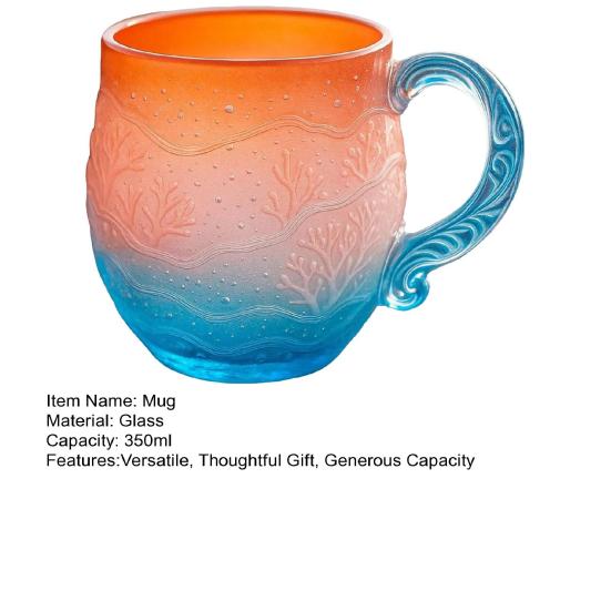 Yousheng Ocean Sunset Glass Mug Gradient Coffee Cup with Wave Embossing 350ml Large Capacity Beverage Cup Holiday Gift for Beach Lovers