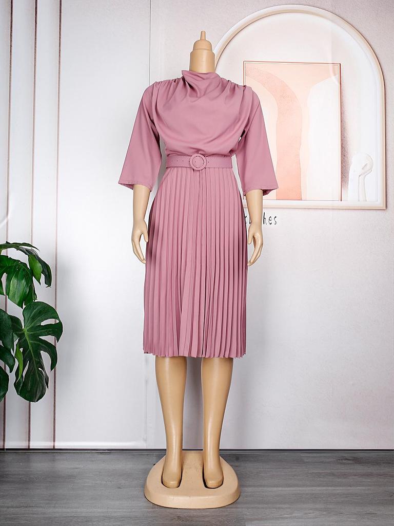 2023 Women's African Plus Size Solid Color Mid-length OL Commute Dress