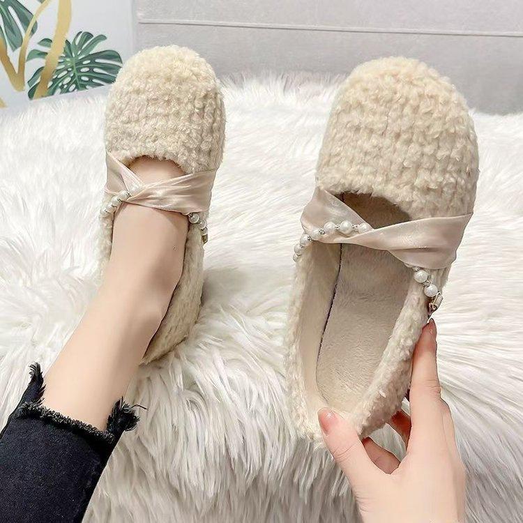 Flat-soled Fluffy Shoes, New Autumn and Winter Outer Wear Cotton Shoes, Warm and Velvet Beanie Shoes, Single Shoes