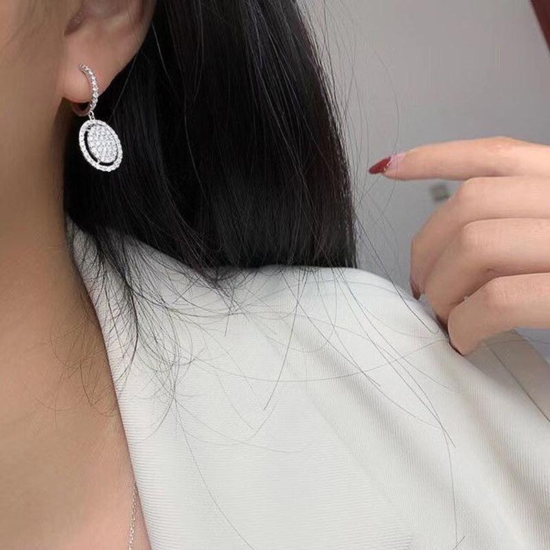 Oval Pendant Women's Earrings Cubic Zirconia Crystal Bling Bling Women's Earrings