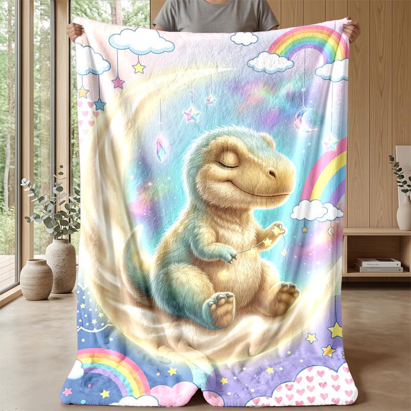 Dinosaur Dreams Crescent Moon blanket Personalized Name Flannel Blanket Soft Cozy Plush Throw for Sofa Bed Lightweight Home Decor
