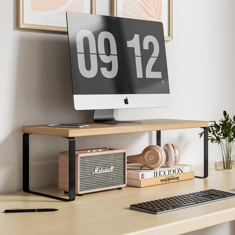 Desktop Monitor Riser Stand with Keyboard Tray and Storage Rack