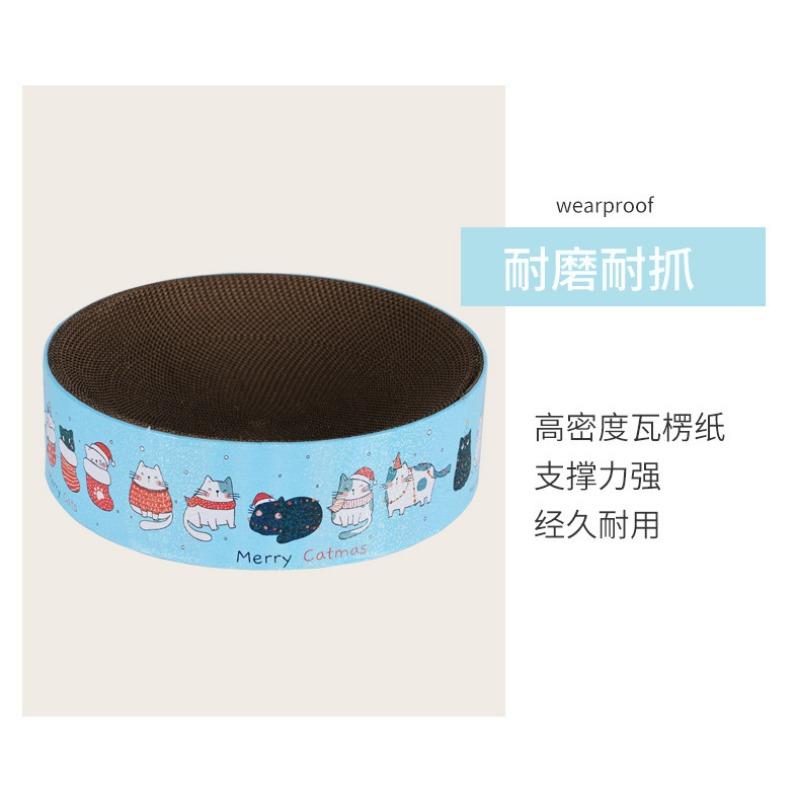 Christmas Three Color Round High Density Corrugated Paper Cat Scratcher Cat Bed Pet Supply
