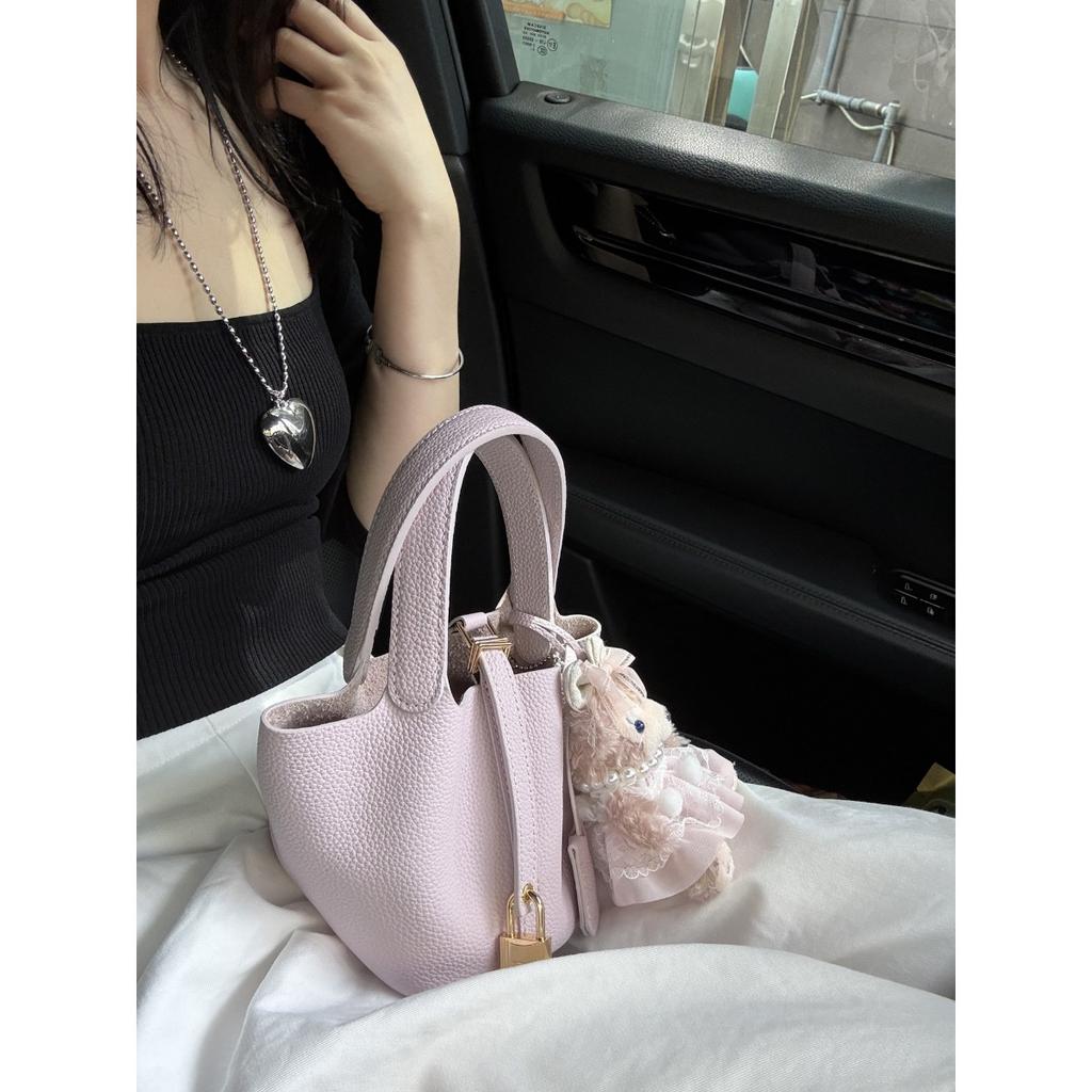 Cross-border direct supply, first-layer cowhide mini vegetable basket 14cm exquisite handbag, hand-held high-end versatile bucket bag