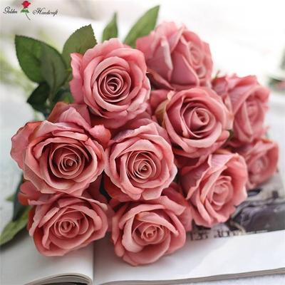 Artificial Flower Single Velvet Rose Flower for Wedding Decor