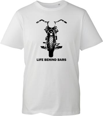Motorcycle Unisex T Shirt Life Behind Bars Biker Graphic Tee Black Chopper Top