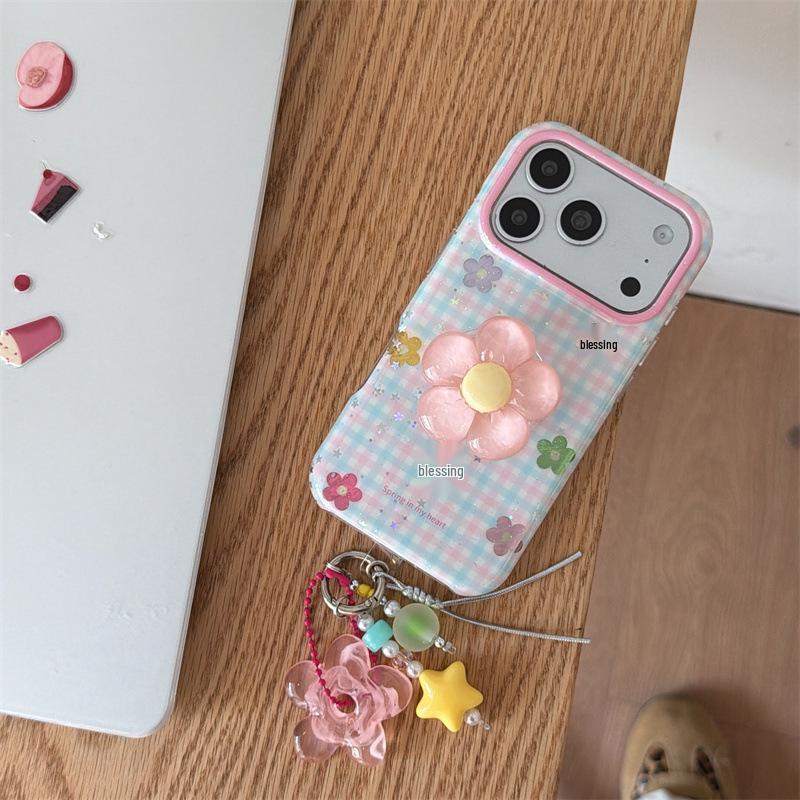 Colorful Floral Plaid Phone Case for iPhone 17, 16 Pro Max, 15, 14 - Japanese Korean Style