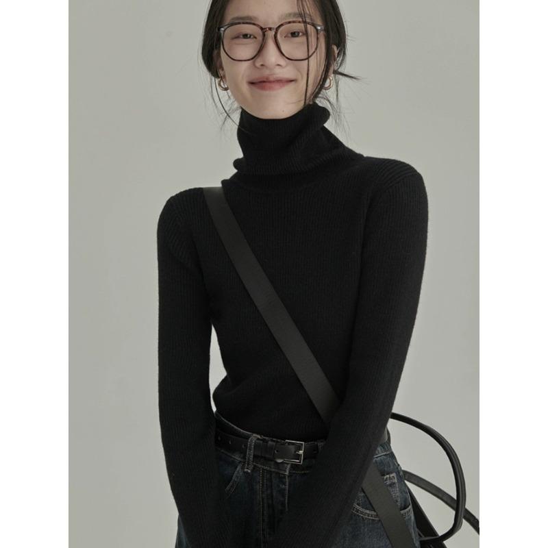 turtleneck long-sleeved knitted sweater women's autumn and winter top fashionable basic sweater solid color inner bottoming shirt