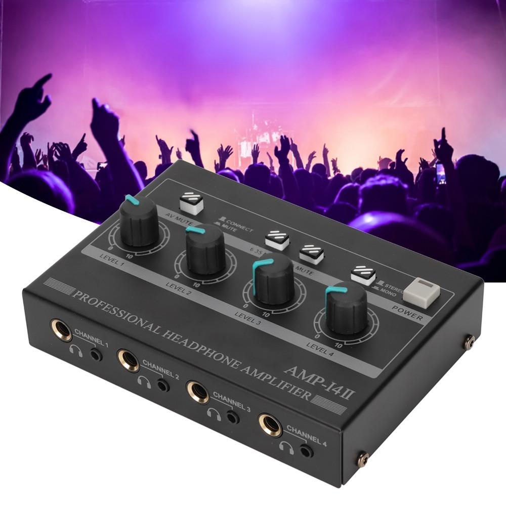 4 Channel 8 Outputs AMP‑14II Headphone Amplifier 4 Way Stereo Headphone Amplifier Studio Stage