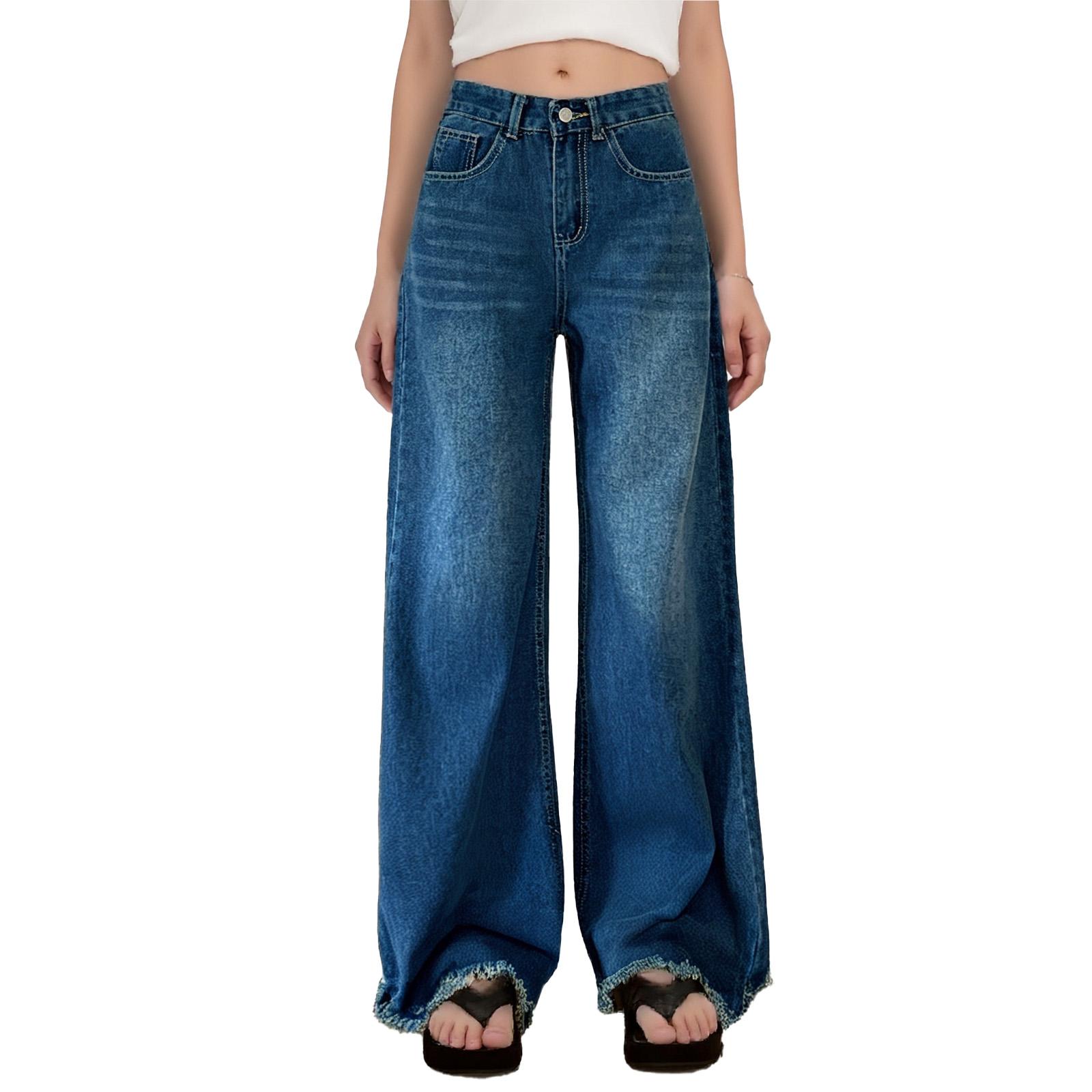 

Women s Wide-leg Jeans, High-waisted Loose-fitting Jeans, Boyfriend Jeans, Elastic Waist, Stretch Jeans, Wide-leg Jeans XXL синий