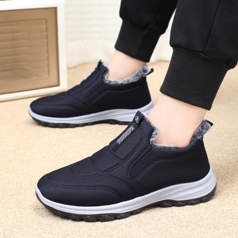 Herren-Winter-Fleece-gefütterte High-Top-Schuhe für den Außenbereich, rutschfeste Schneestiefel, verdickte, mit Fell gefütterte kurze Stiefeletten, warme, weiche Turnschuhe für Herren