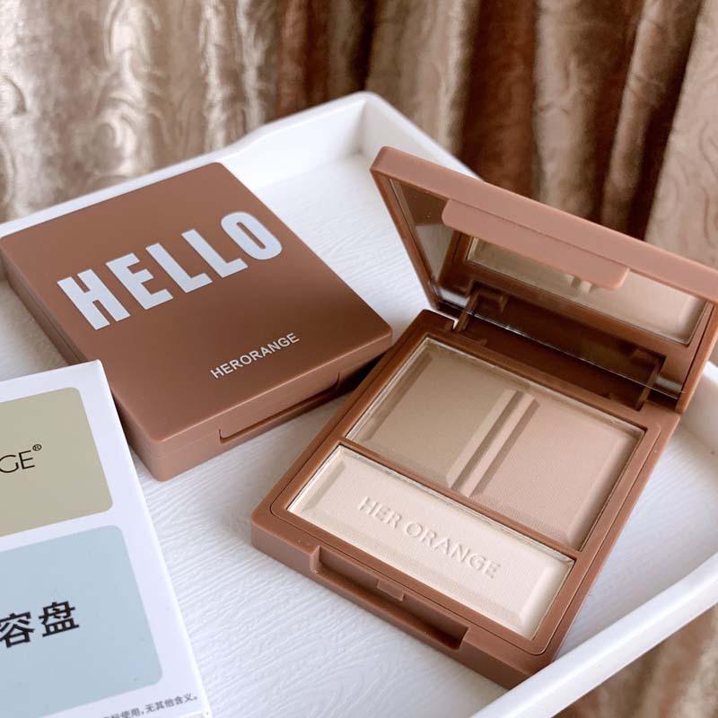 HERORANGE Three-Color Contour & Highlight Palette – Matte Nose Shadow Powder in Warm Gray Brown for Women, Autumn and Winter.