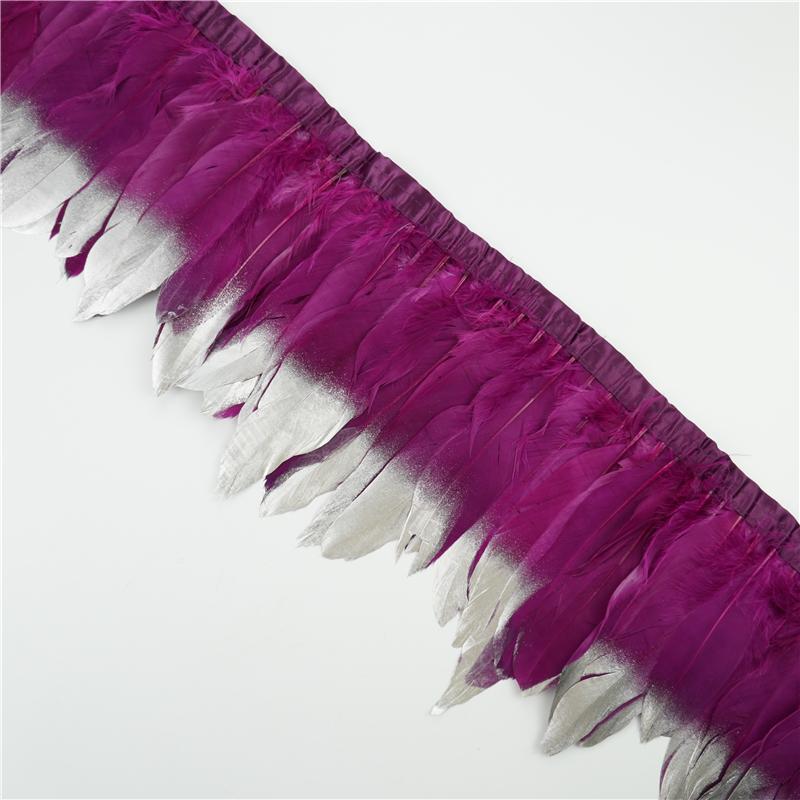 2Meter Gold Silver Goose Feathers Trim On Tape Fringe Ribbon Geese Feather for Crafts Golden Needlework Accessories Decoration